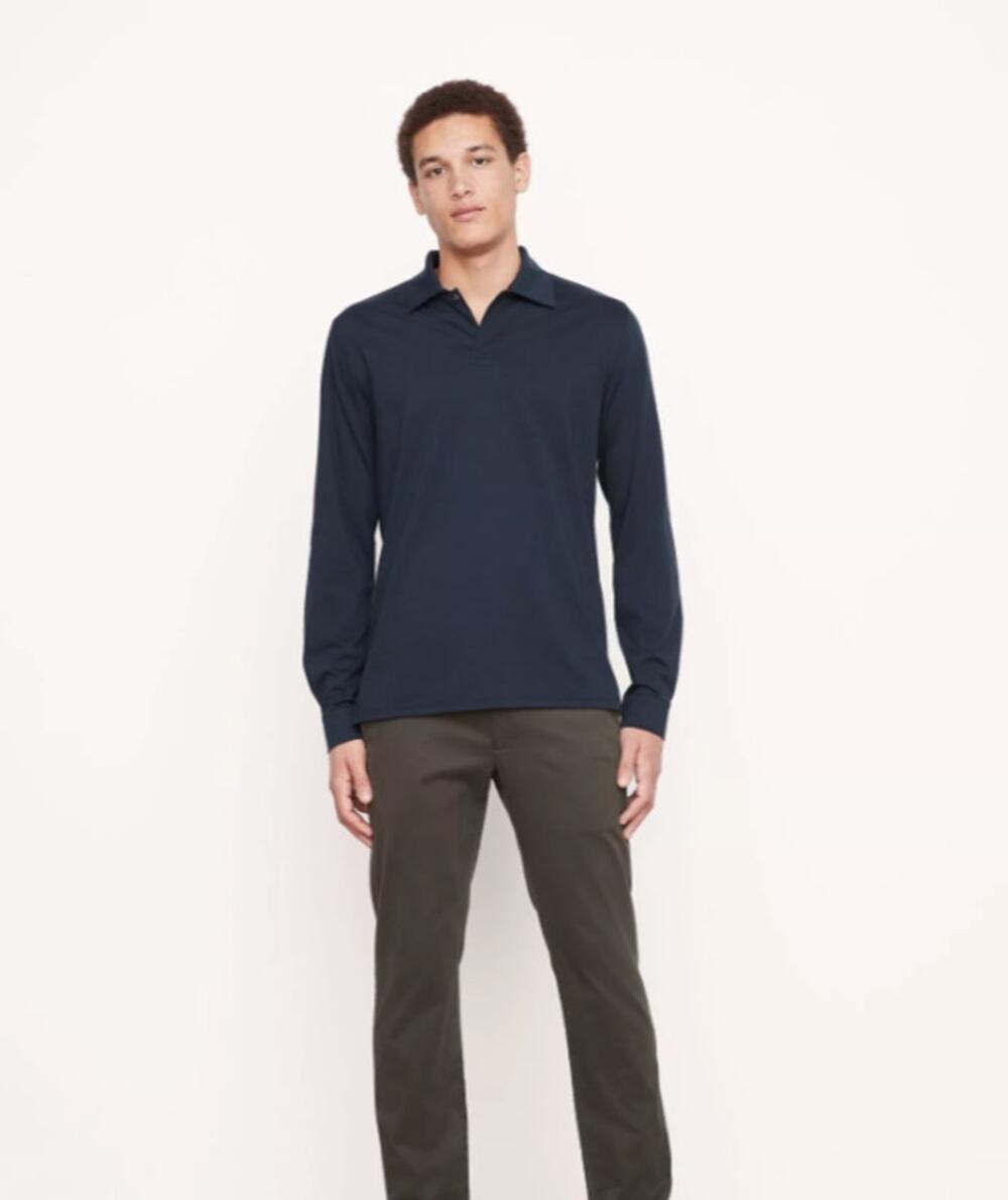 Vince Men's Medium Navy Heavyweight Pima Cotton Long Sleeve Polo Shirt D9-1